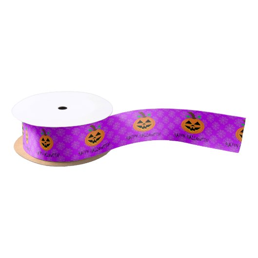 Halloween Pumpkin on Purple Satin Ribbon Satijnen Lint (Spoel)