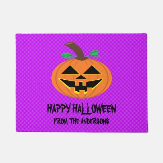 Halloween Pumpkin op Paarse Doormat Deurmat (Voorkant)