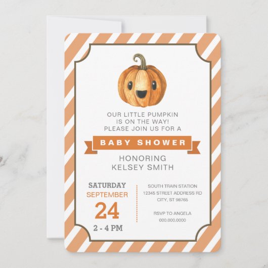 Halloween Pumpkin Oranje Baby shower Kaart (Voorkant)