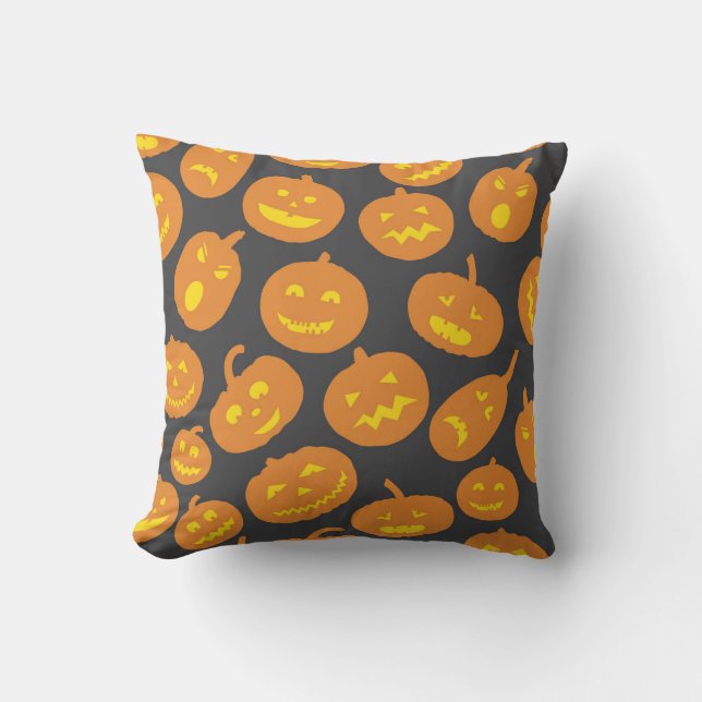 Halloween Pumpkin Oranje Black Jack O'Lantern Kussen (Voorkant)