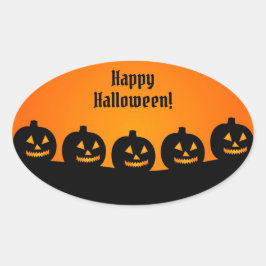 Halloween Pumpkin Oranje Black Spooky Silhouette Ovale Sticker