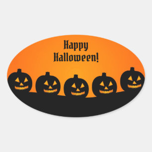 Halloween Pumpkin Oranje Black Spooky Silhouette Ovale Sticker