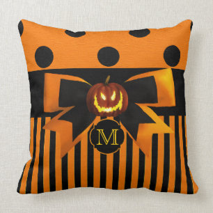 Halloween Pumpkin Oranje en Black Pillow Monogram Kussen