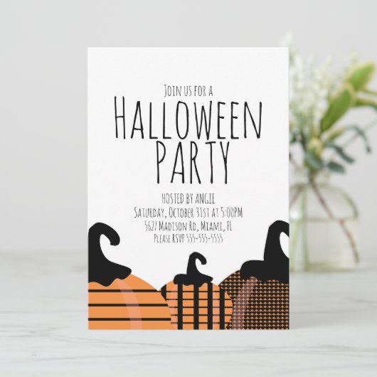 Halloween Pumpkin Pattern Birthday Party Event Kaart (Staand voorkant)