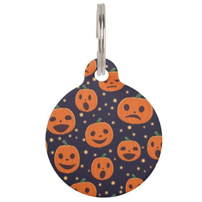 Halloween Pumpkin Pattern Jack-o-Lantern Festive Huisdierpenning (Voorkant)