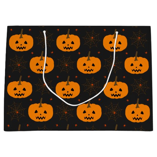 Halloween Pumpkin Pattern Large Gift Bag Groot Cadeauzakje (Voorkant)