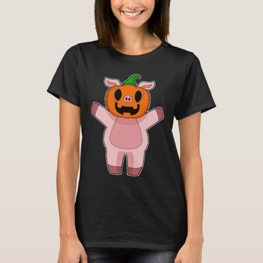 Halloween Pumpkin Pig T-shirt (Voorkant)