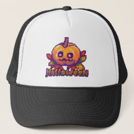 Halloween pumpkin pixel art trucker pet