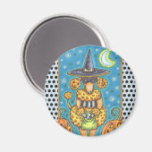 HALLOWEEN PUMPKIN POODLE, DOG MAGNET Round (Voorkant / Achterkant)