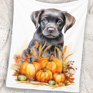 Halloween Pumpkin Puppy - Zwart lab Fleece Deken