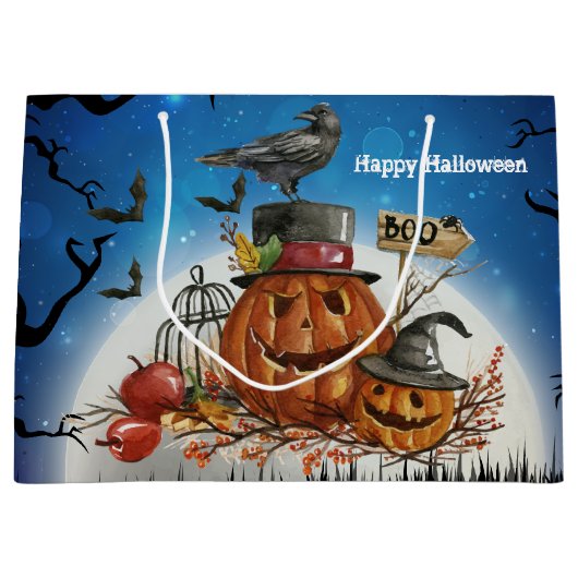 Halloween Pumpkin Raven Party Groot Cadeauzakje (Voorkant)