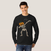 Halloween Pumpkin Skeleton Badminton Dabbing T-shirt (Voorkant volledig)