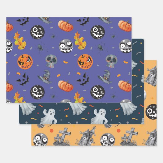 Halloween Pumpkin Skeleton Haunted House Graveyard Inpakpapier Vel (Set)