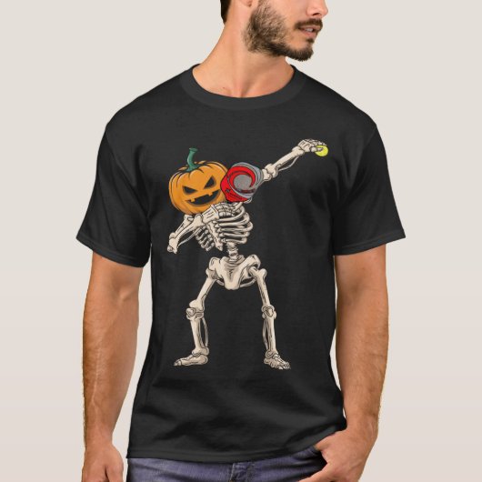 Halloween Pumpkin Skeleton Pickleball Dabbing T-shirt (Voorkant)