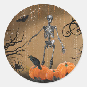 Halloween Pumpkin Skeleton Ronde Sticker