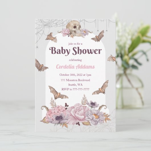 Halloween Pumpkin Skull Baby shower Invitation Kaart (Staand voorkant)