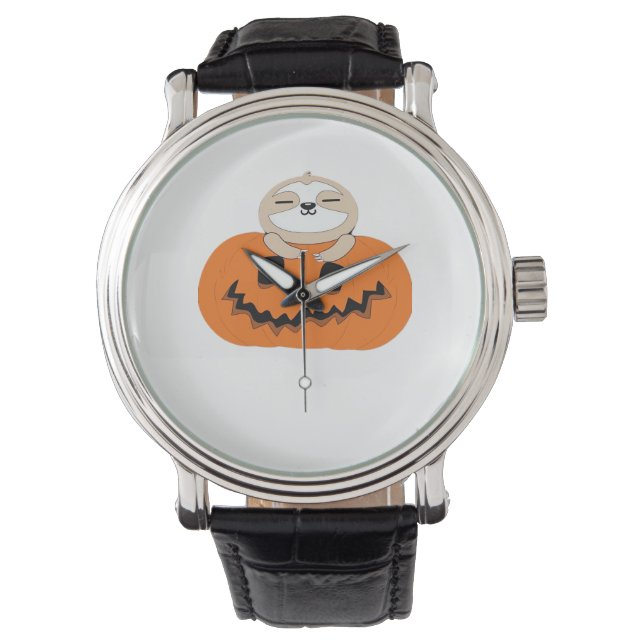 Halloween Pumpkin Sloth Classic T-shirt Horloge (Voorkant)