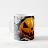 Halloween Pumpkin Smash Mok – Spooky Cracked Wall (Voorkant links)