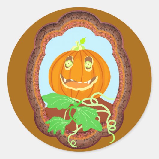 Halloween pumpkin smiling whimsical and spooky ronde sticker (Voorkant)