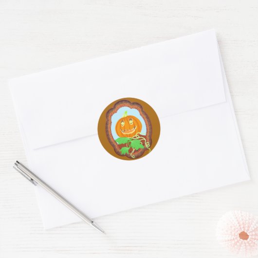 Halloween pumpkin smiling whimsical and spooky ronde sticker (Envelop)