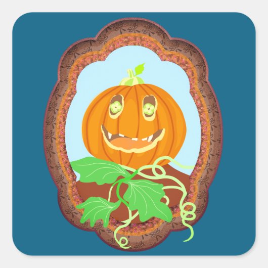 Halloween pumpkin smiling whimsical and spooky vierkante sticker (Voorkant)