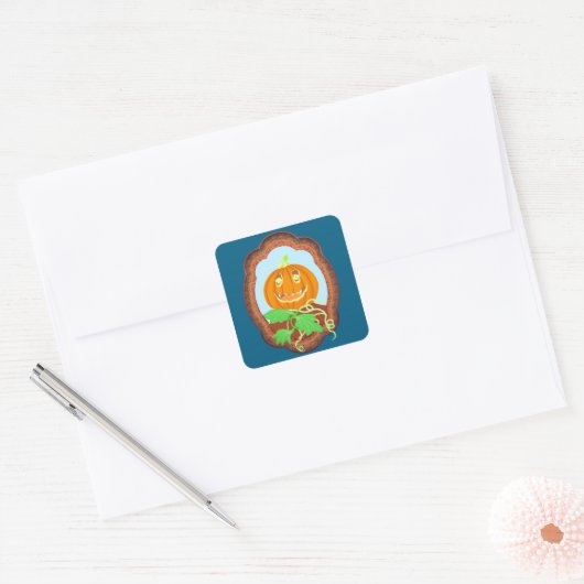Halloween pumpkin smiling whimsical and spooky vierkante sticker (Envelop)
