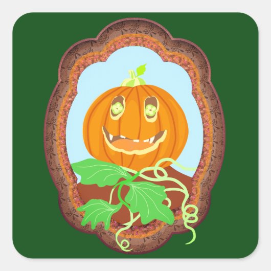 Halloween pumpkin smiling whimsical and spooky vierkante sticker (Voorkant)
