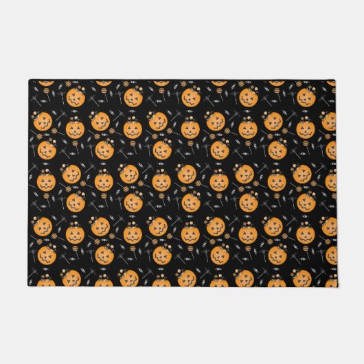 Halloween Pumpkin Snoep Bucket Black Sinaasappel Deurmat (Voorkant)