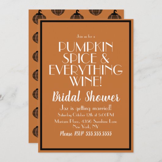 Halloween Pumpkin Spice en Wine Vrijgezellenfeest Kaart (Voorkant / Achterkant)