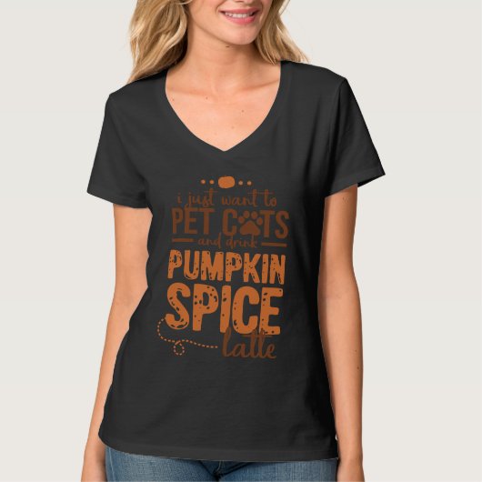 Halloween Pumpkin Spice Latte Cat T-shirt (Voorkant)