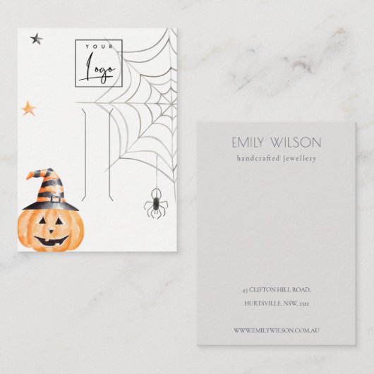 Halloween Pumpkin Spider Hair Clip Display Visitekaartje (Voorkant / Achterkant)