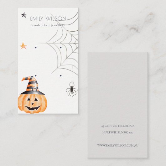 Halloween Pumpkin Spider Web Stud Earning Display Visitekaartje (Voorkant / Achterkant)