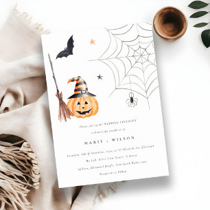 Halloween Pumpkin Spiderweb Spooky Bat Wedding Bedankkaart