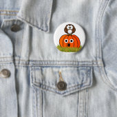 Halloween Pumpkin & Spooked Owl Ronde Button 5,7 Cm (In situ)