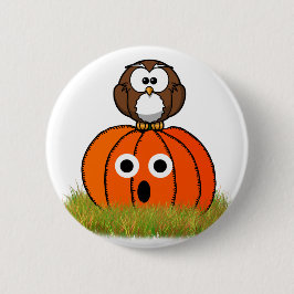 Halloween Pumpkin & Spooked Owl Ronde Button 5,7 Cm