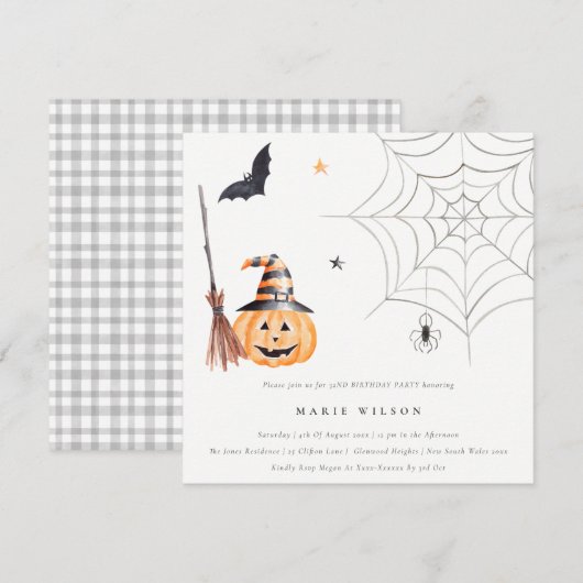 Halloween Pumpkin Spooky Any Age Birthday Invite Bedankkaart (Voorkant / Achterkant)
