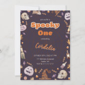 Halloween Pumpkin Spooky One Birthday Invitation Kaart (Voorkant)