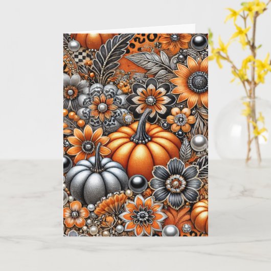 Halloween Pumpkin Spooky Season Wenskaart Kaart (Gele Bloem)