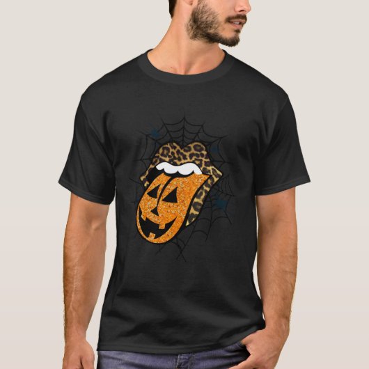 Halloween Pumpkin Tongue and Leopard Lips T-shirt (Voorkant)