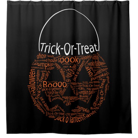 Halloween Pumpkin Typography Black Sinaasappel Douchegordijn (Voorkant)