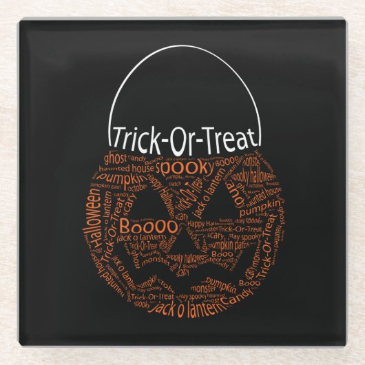 Halloween Pumpkin Typography Oranje Black Glazen Onderzetter (Voorkant)