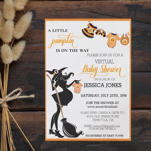 Halloween Pumpkin Virtual Witch Baby shower Kaart