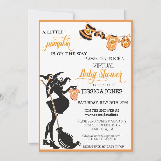 Halloween Pumpkin Virtual Witch Baby shower Kaart (Voorkant)