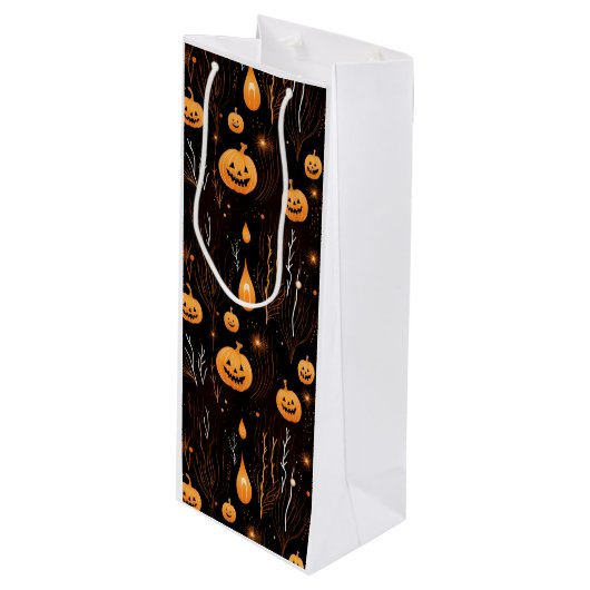 Halloween Pumpkin Wijn Cadeautas (Voorkant Gekanteld)