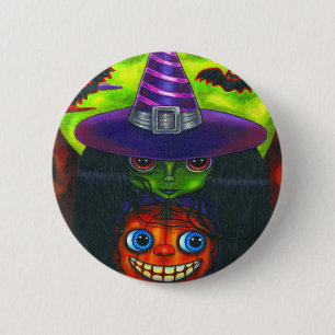 Halloween Pumpkin Witch Button