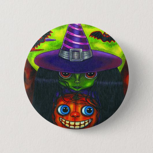 Halloween Pumpkin Witch Button (Voorkant)
