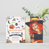 Halloween Pumpkin Witch Cat Spider Spooky Verjaard Kaart (Staand voorkant)