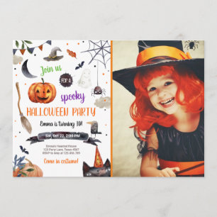 Halloween Pumpkin Witch Cat Spider Spooky Verjaard Kaart