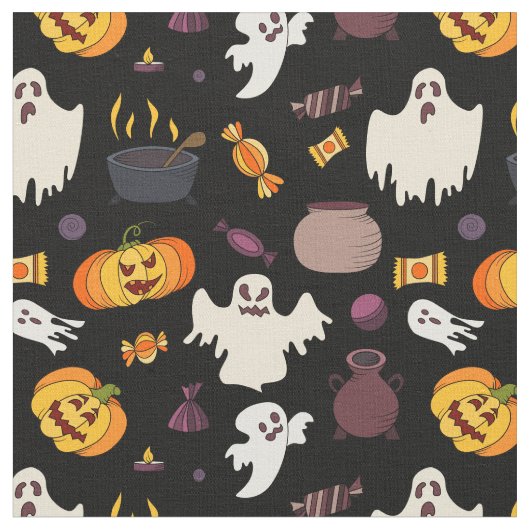 Halloween Pumpkin Witch Ghost Pattern Stof (Close Up)