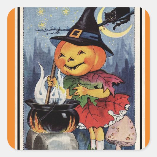  Halloween Pumpkin Witch Girl Vierkante Sticker (Voorkant)